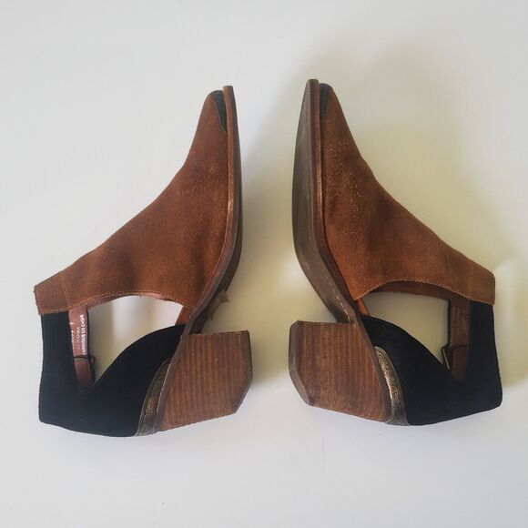 Jeffrey Campbell Woodruff Cutout Booties Brown Black Colorblock Suede Western - Picture 6 of 16